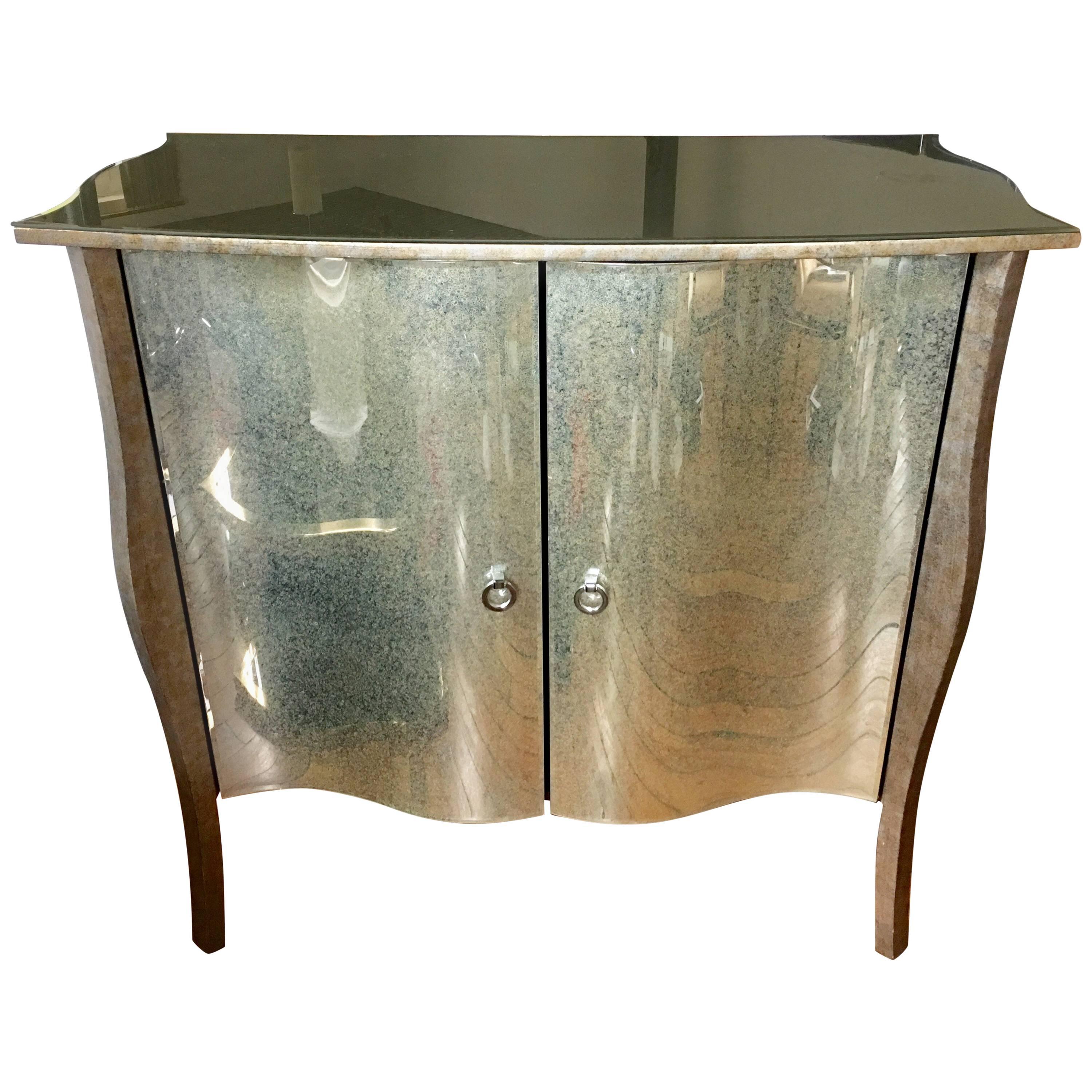 Hollywood Regency Style Serpentine Mirrored Cabinet