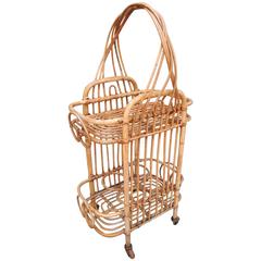 French Bamboo Bar Cart, Unusual Smaller Size