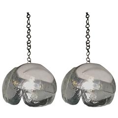 Pair of Mid Century Modern Kaiser Leuchten Chandelier with Mazzega Glass 1