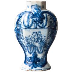 18th Century Blue and White Faïence Baluster Delft Octagonal Vase