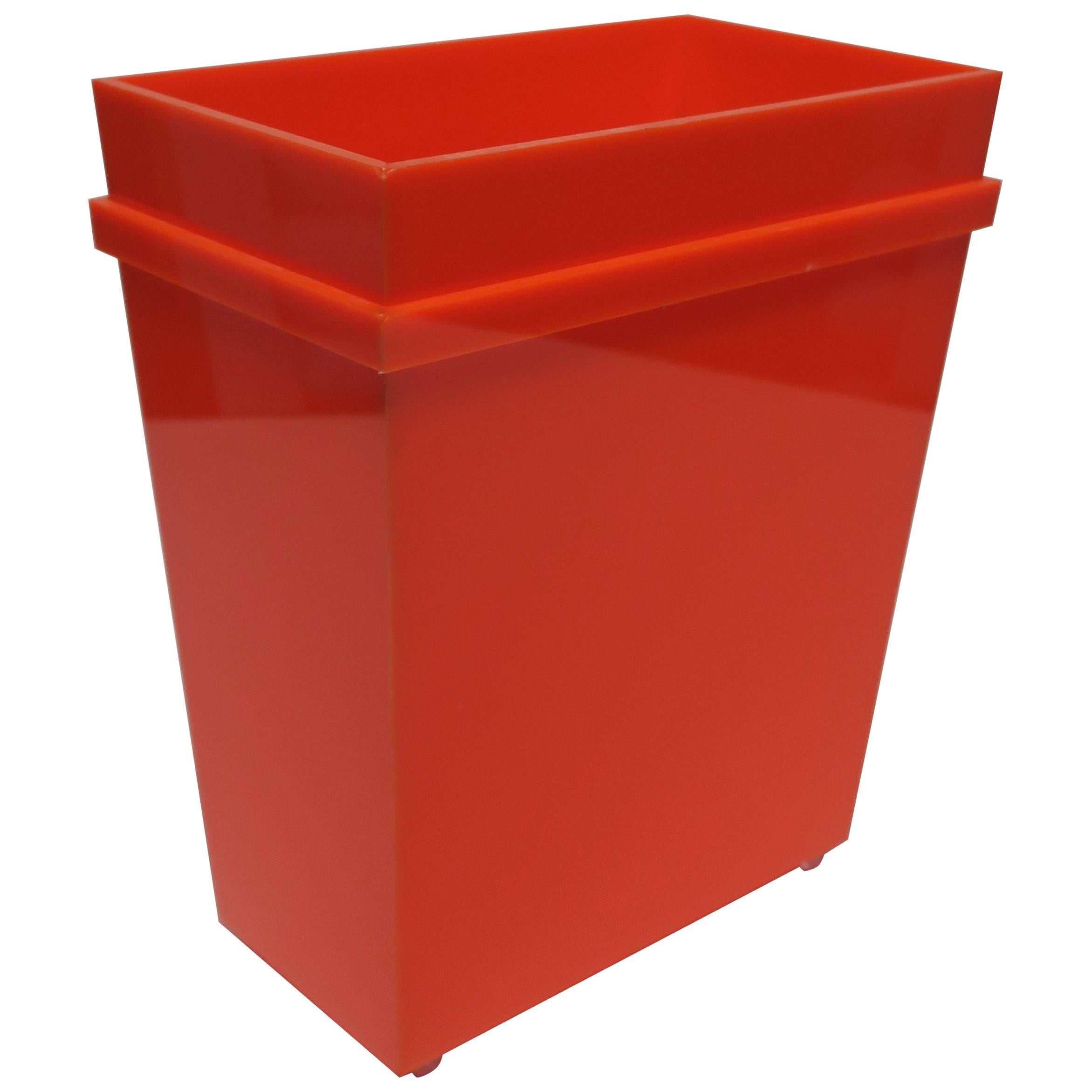 Postmodern Lucite Style Orange Wastebasket