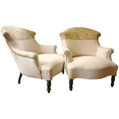 Pair of 19th Century French Antique Napoleon III Armchairs in Rose Print Linen