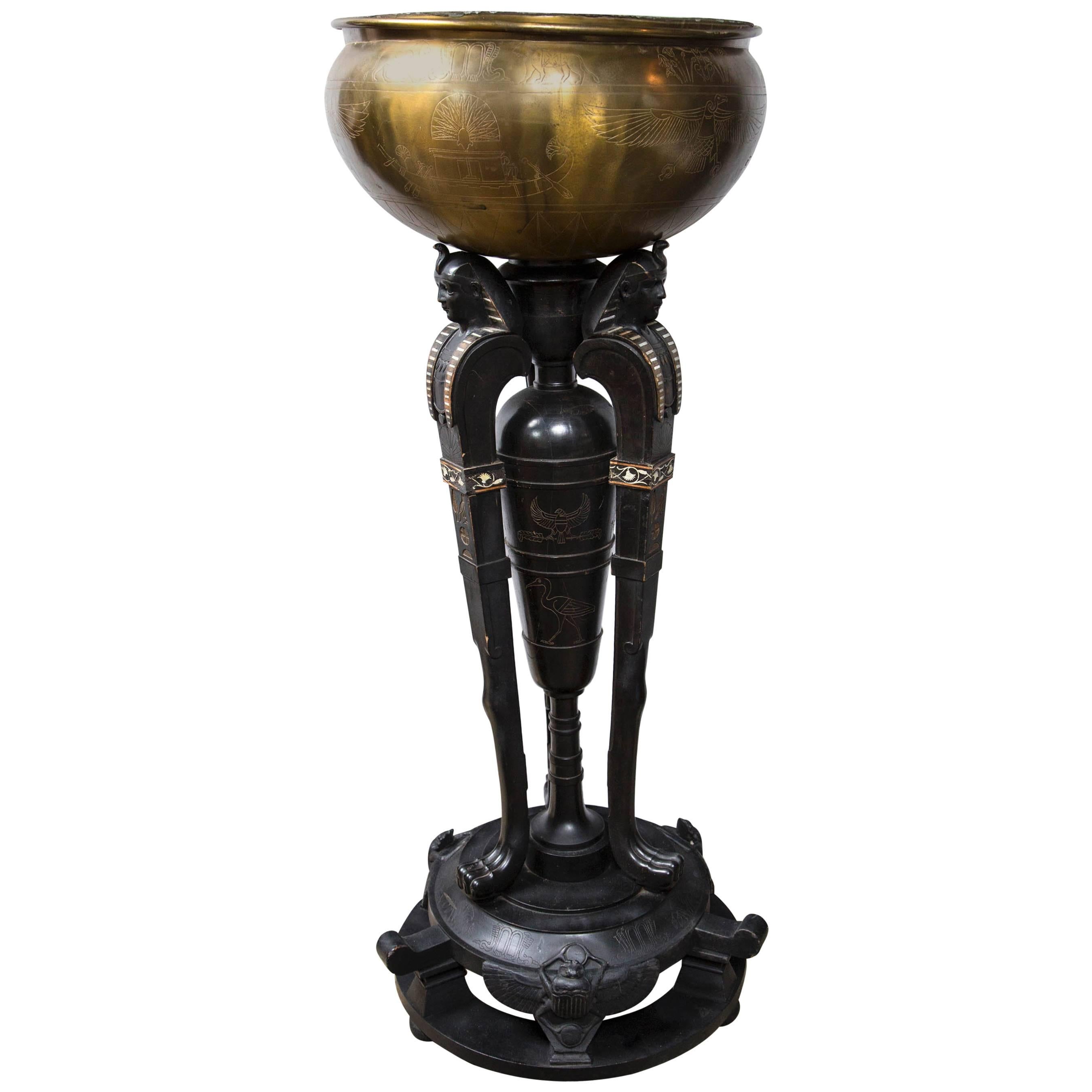 Egyptian Revival Pedestal and Planter For Sale