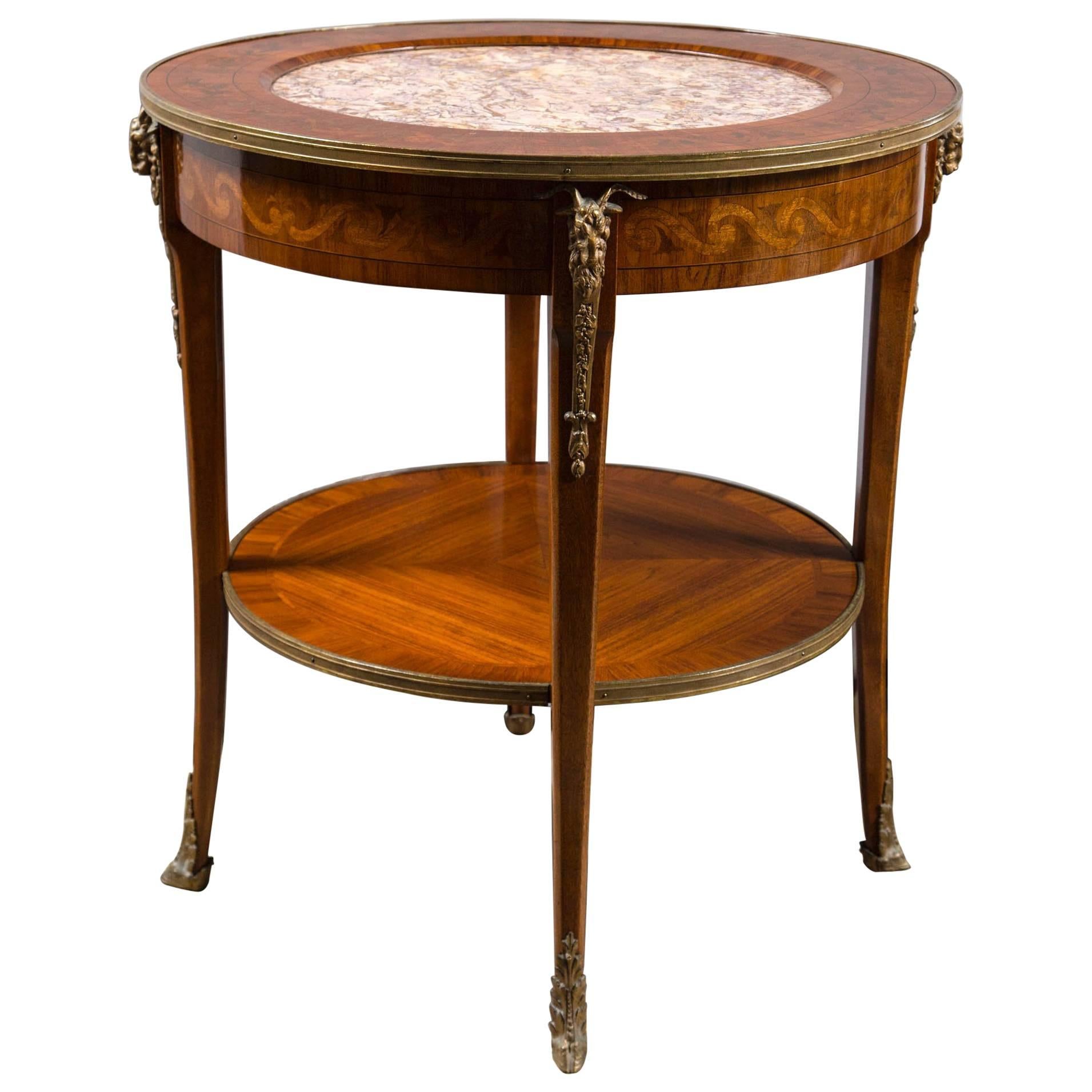 Inset Marble-Top Round Table For Sale