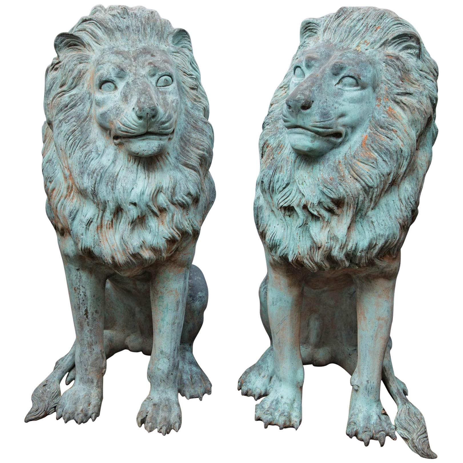 Pair of Bronze Garden Lions