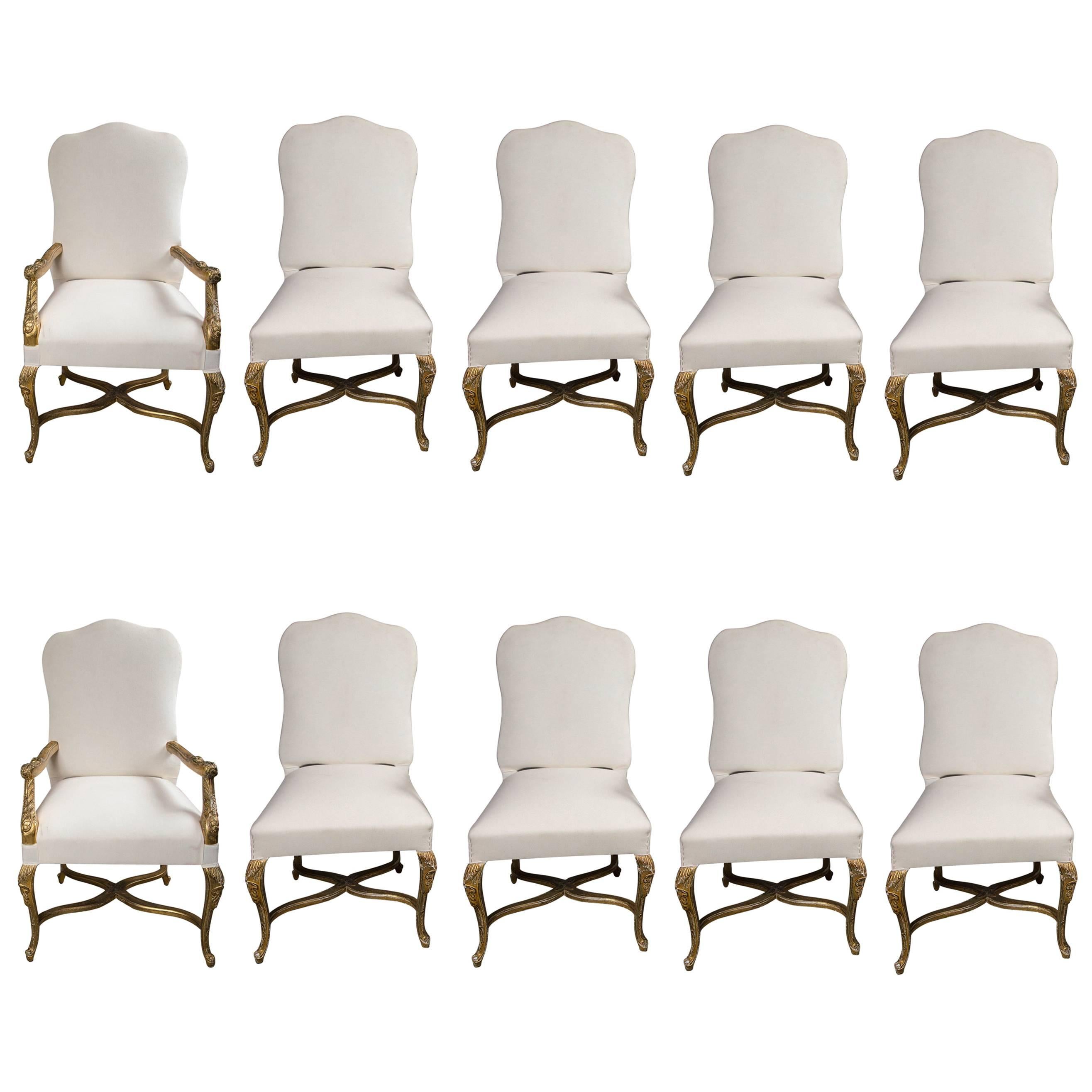 Set of Ten Giltwood Dining Chairs For Sale