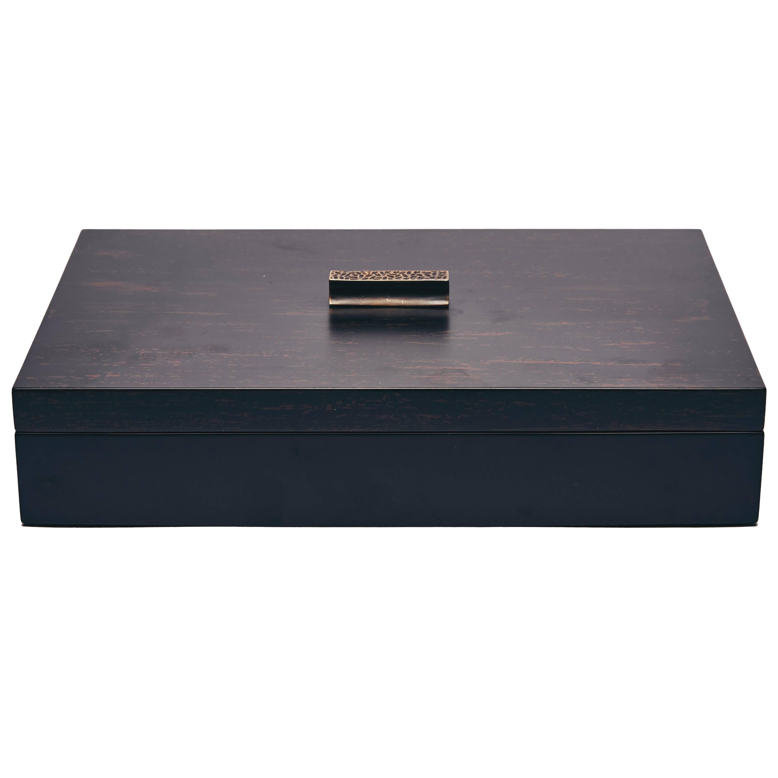 Decorative Boxes, ELLA by Reda Amalou Design, 2016 - Black & Brown Mat Lacquer For Sale