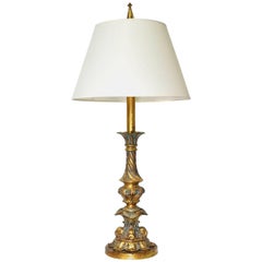 20th Century Vintage Table Lamp with Cast Metal Base with Distressed Gold Paint