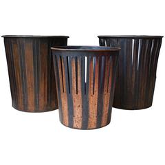 Antique Japanned Finished Copper Factory Office Trash Cans Wastebaskets