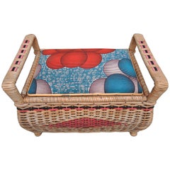 Retro French Woven Wicker Bench with Lift Top Seat