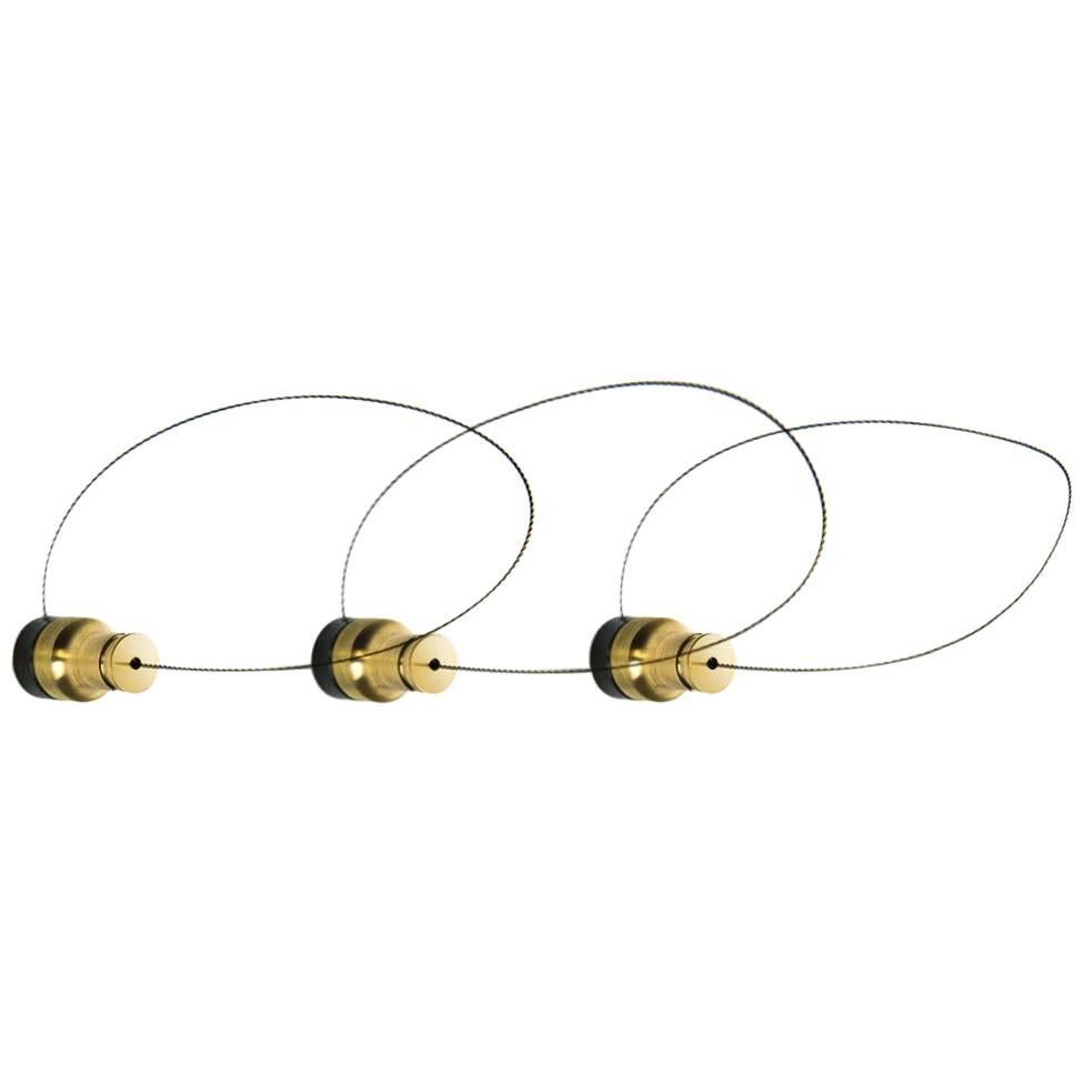 Magnetic Coat Hooks Set of Three Made of Brass and Steel, Handcrafted in Chicago For Sale