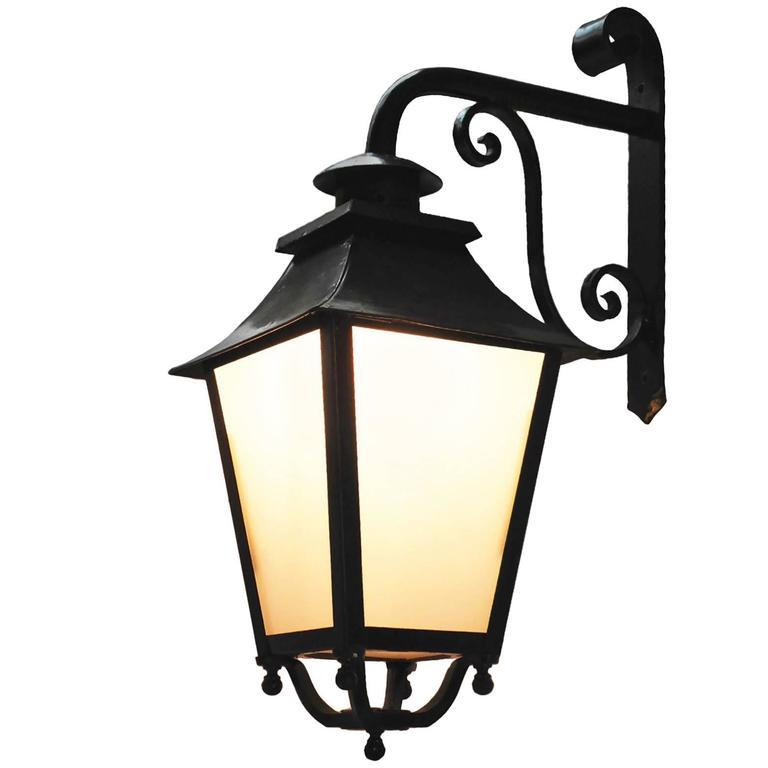 thumbnail interactive-video image 1 of Wrought Iron Outdoor Wall Lantern With Glass – 30cm Cone Shade, Arterameferro 1 of 5