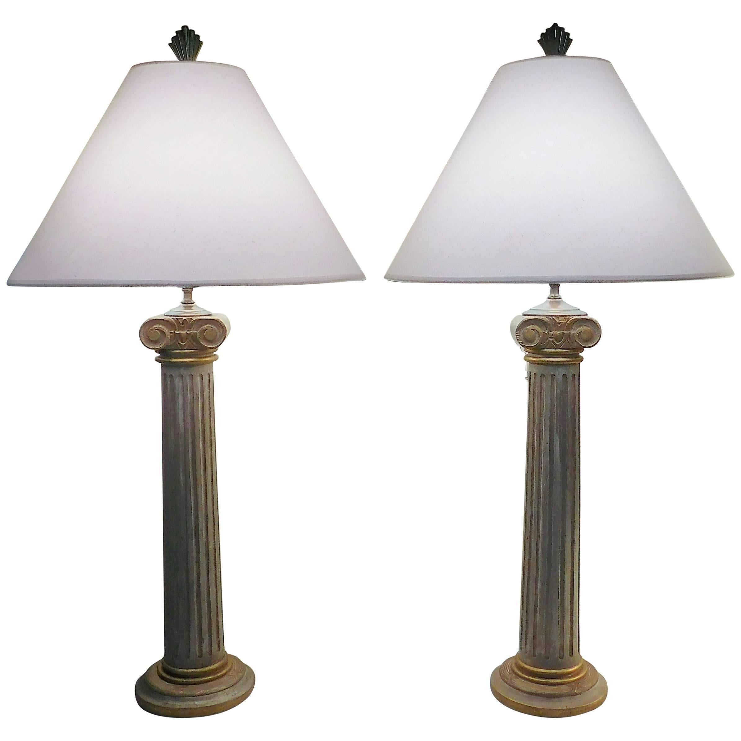 Pair of Classical Wooden Column Lamps