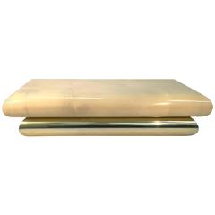 Parchment Lacquered Coffee Table with Brass Base 9