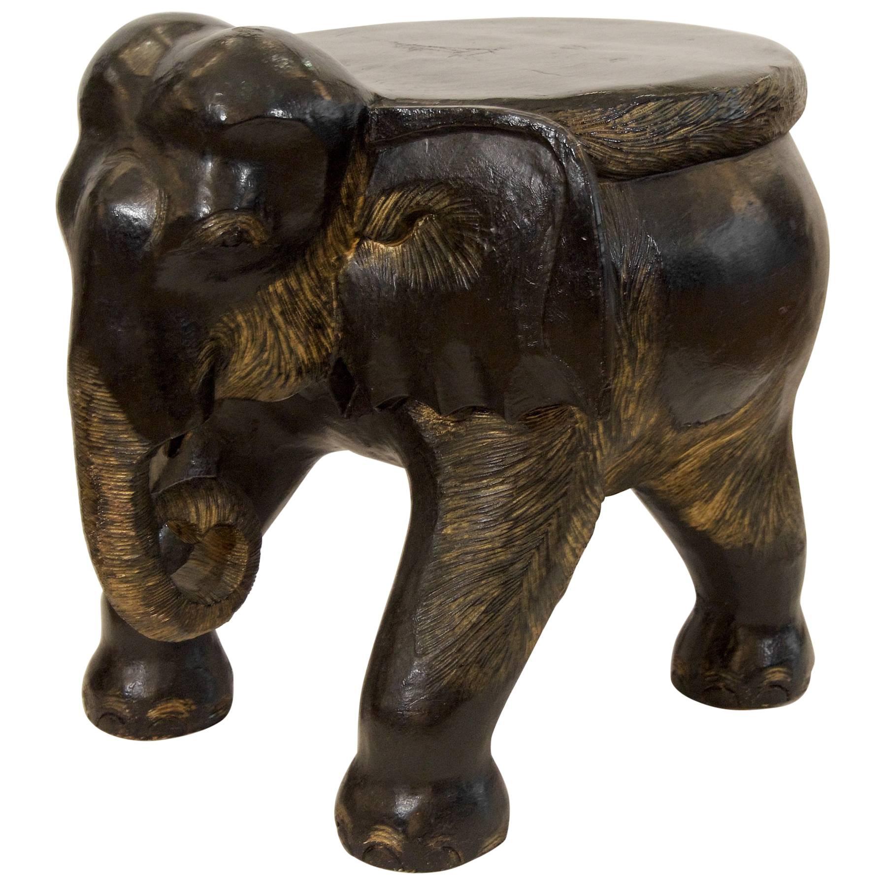 Carved Wood Elephant Stool / Table