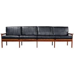 Black Leather Illum Wikkelso for N. Eilersen Adjustable Teak Sofa, 1960s