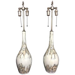 Unique Pair of Hand-Painted and Glazed Vessels with Lamp Application Unique Pair of Hand-Painted and Glazed Vessels with Lamp Application