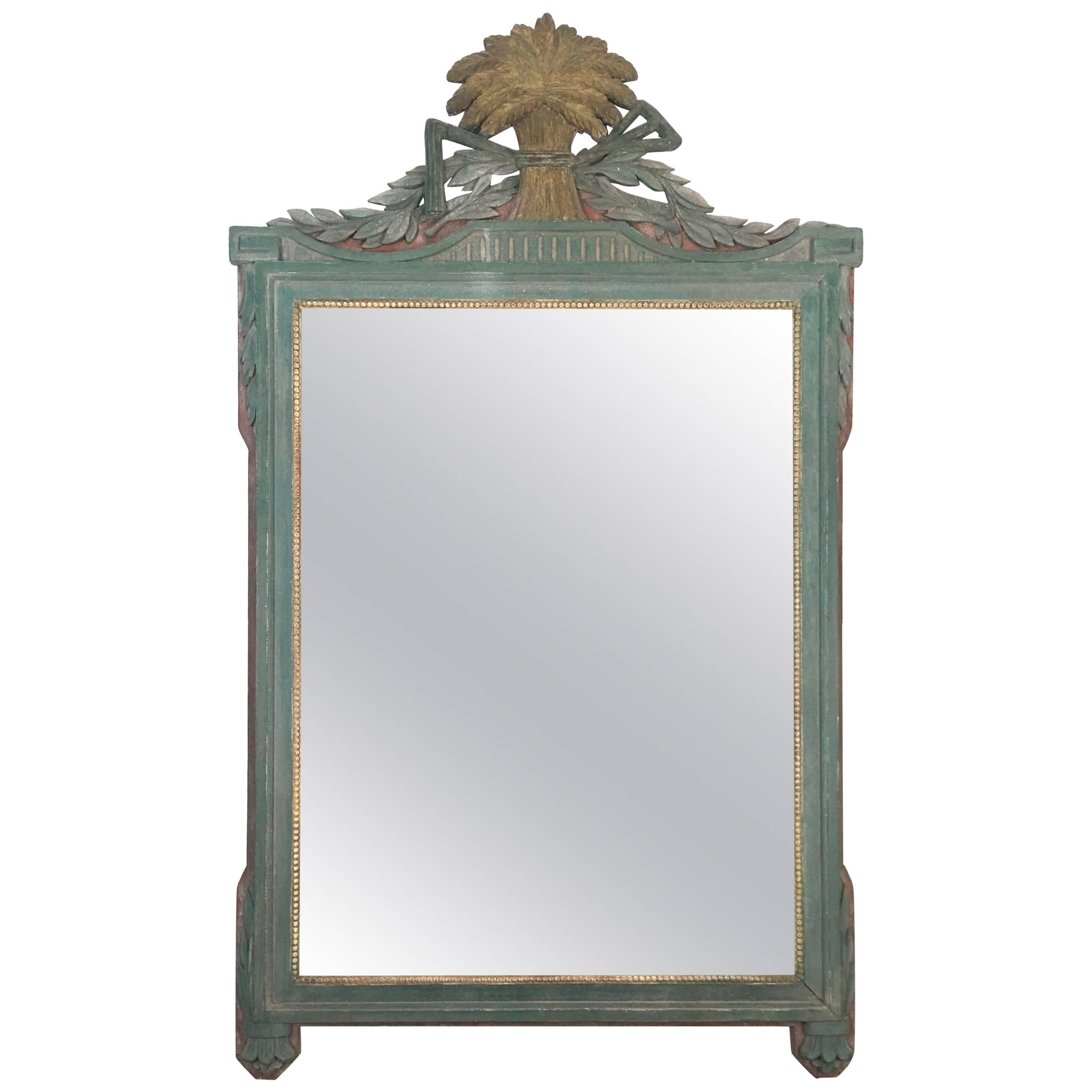 French Painted Louis XVI Style Mirror with Agricultural Motifs