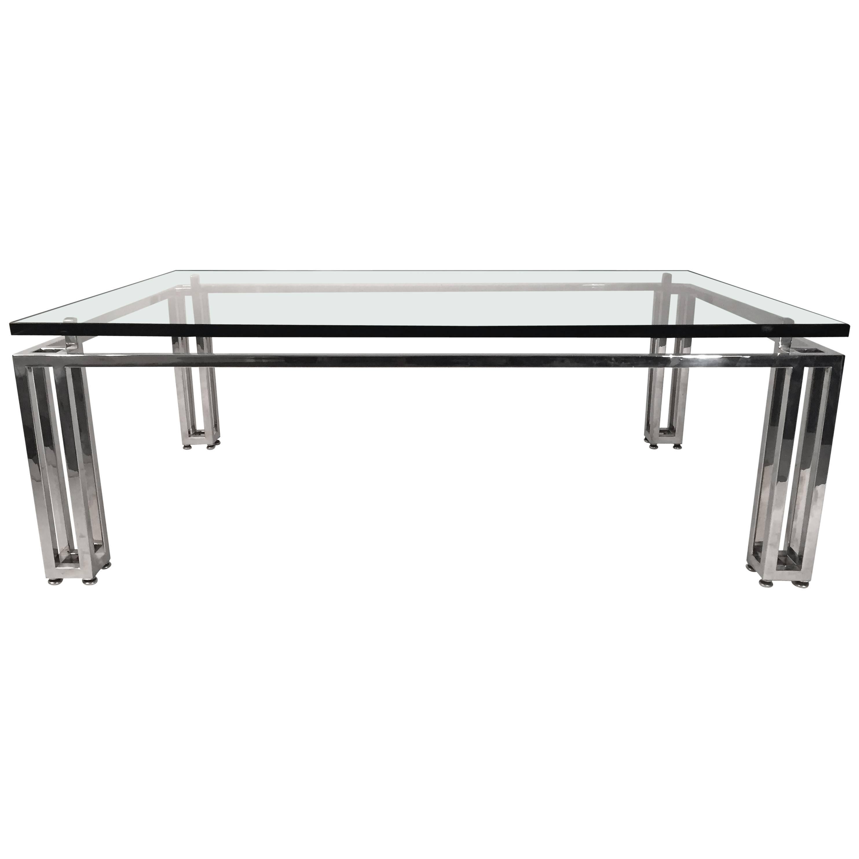 Chrome Base Coffee Table with Floating Glass Top For Sale