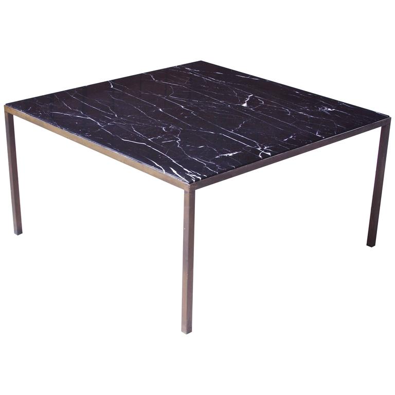 Vintage Italian Black Marble and Bronze Square Coffee Table, 1970s For