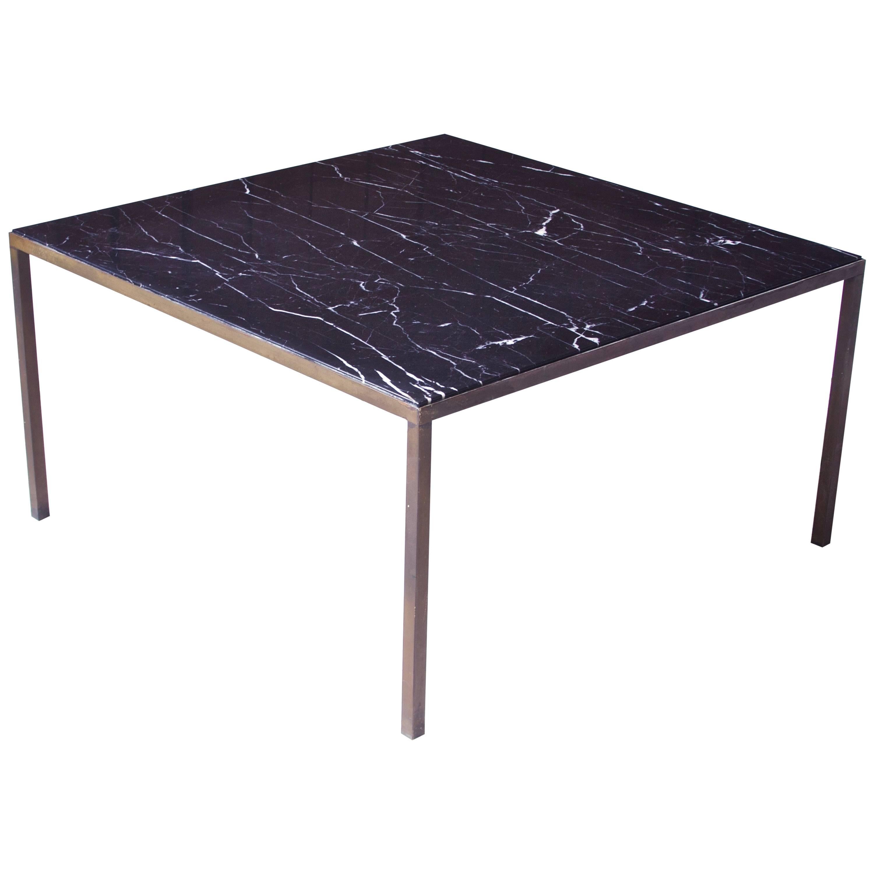 Vintage Italian Black  Marble and Bronze Square Coffee Table, 1970s