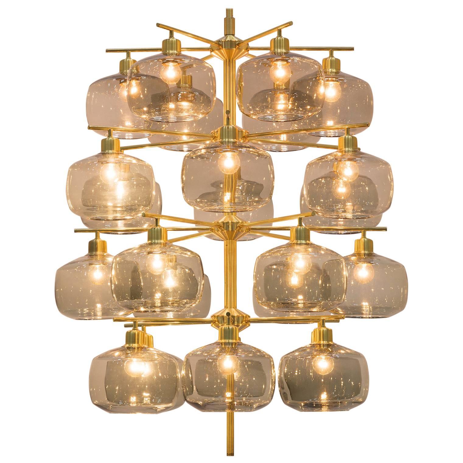 Eight Holger Johansson Chandeliers with 24 Smoked Glass Bulbs, 1952