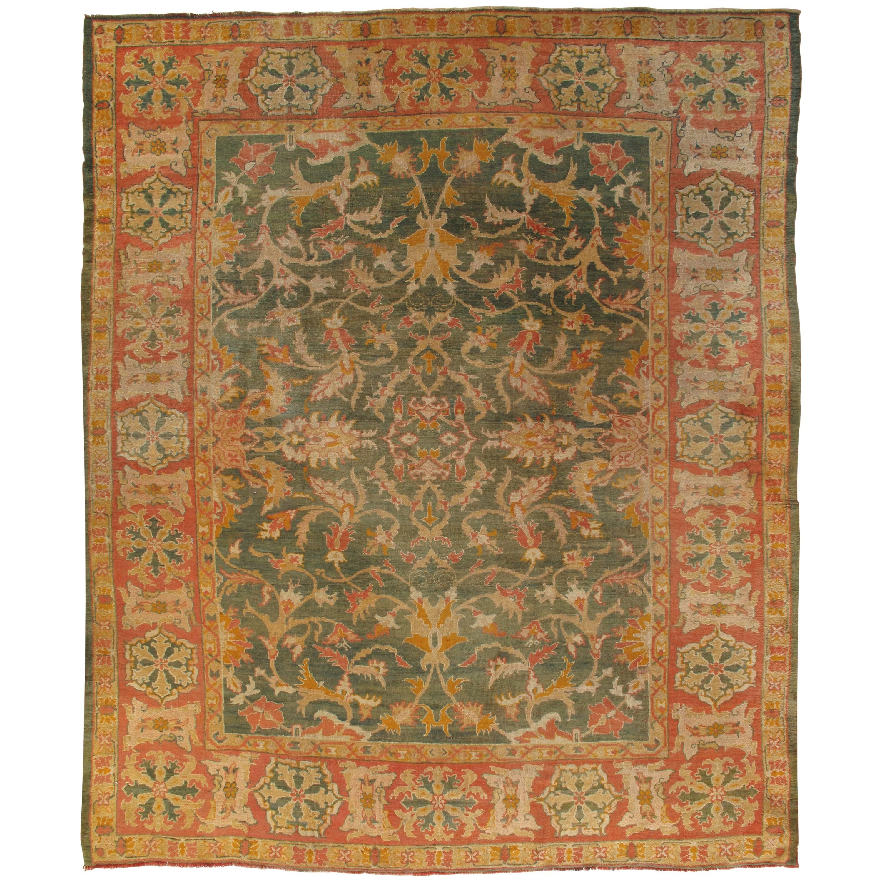 Oushak Carpet, Turkish Rugs, Handmade Oriental Rugs, Blue Green Coral Rug