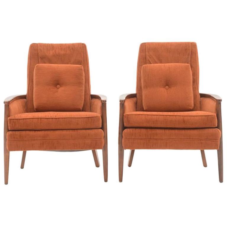 Pair Of Circa 1970s Vintage Armchairs Upholstered In Burnt Orange Pair Of Circa 1970s Vintage Armchairs Upholstered In Burnt Orange Fabric For