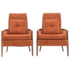 Pair of circa 1970s Vintage Armchairs, Upholstered in Burnt Orange Fabric