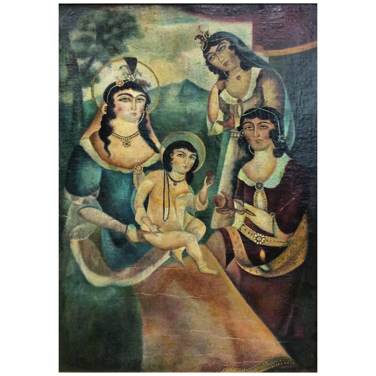 19th Century Qajar Painting of the Madonna and Child