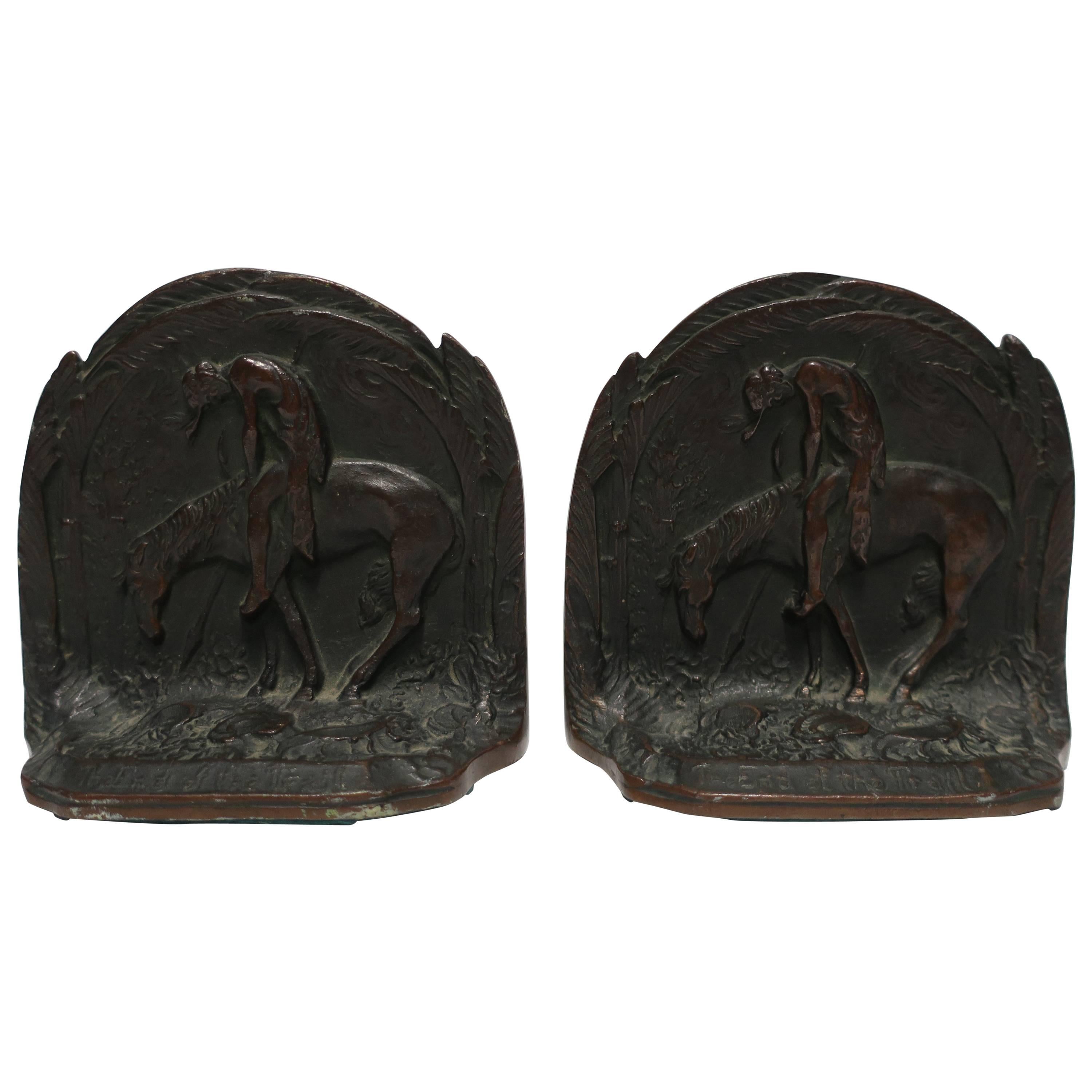 Early 20th Century Horse and Rider Bronze Bookends