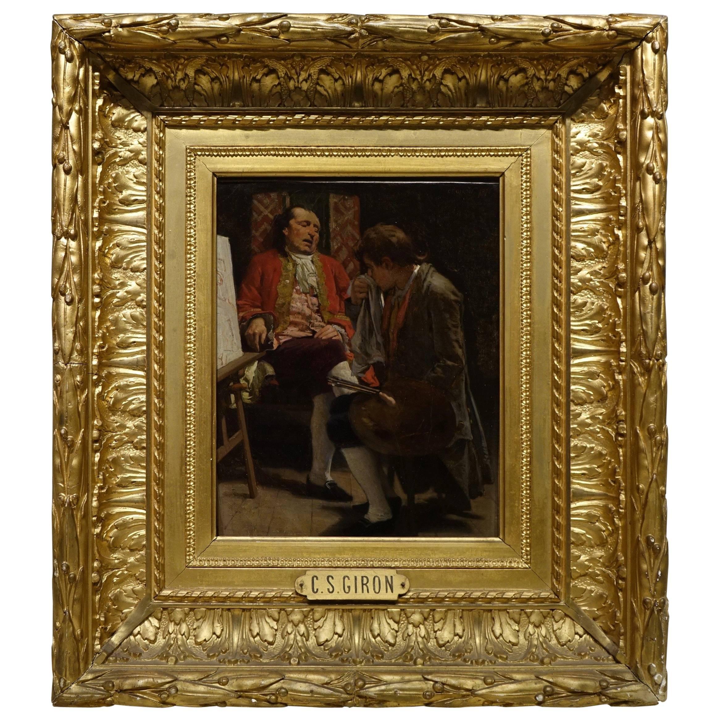 Painter and His Model, Signed Charles Giron, 1876 Swiss Painter, 1850-1914 For Sale