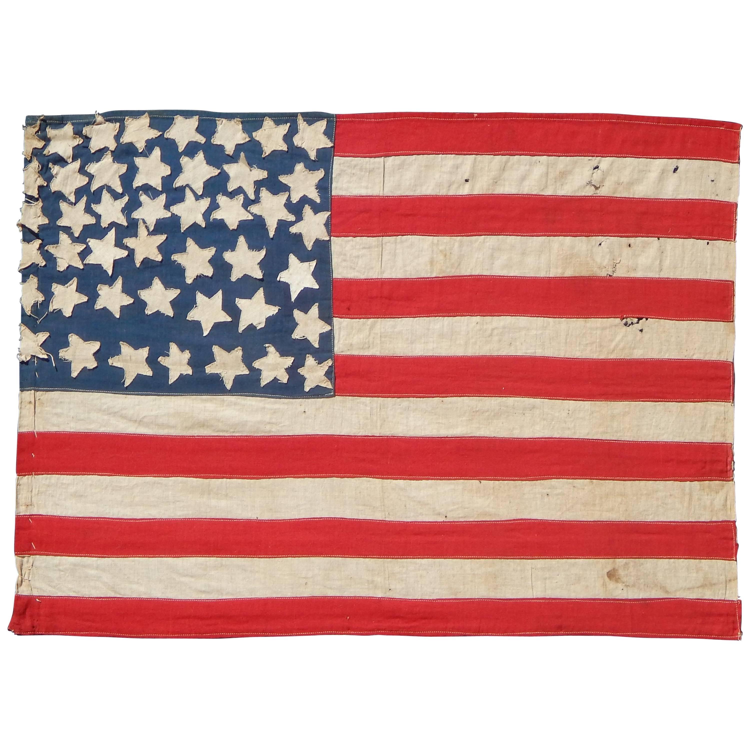Vintage Folk Art American Flag with 44 Stars