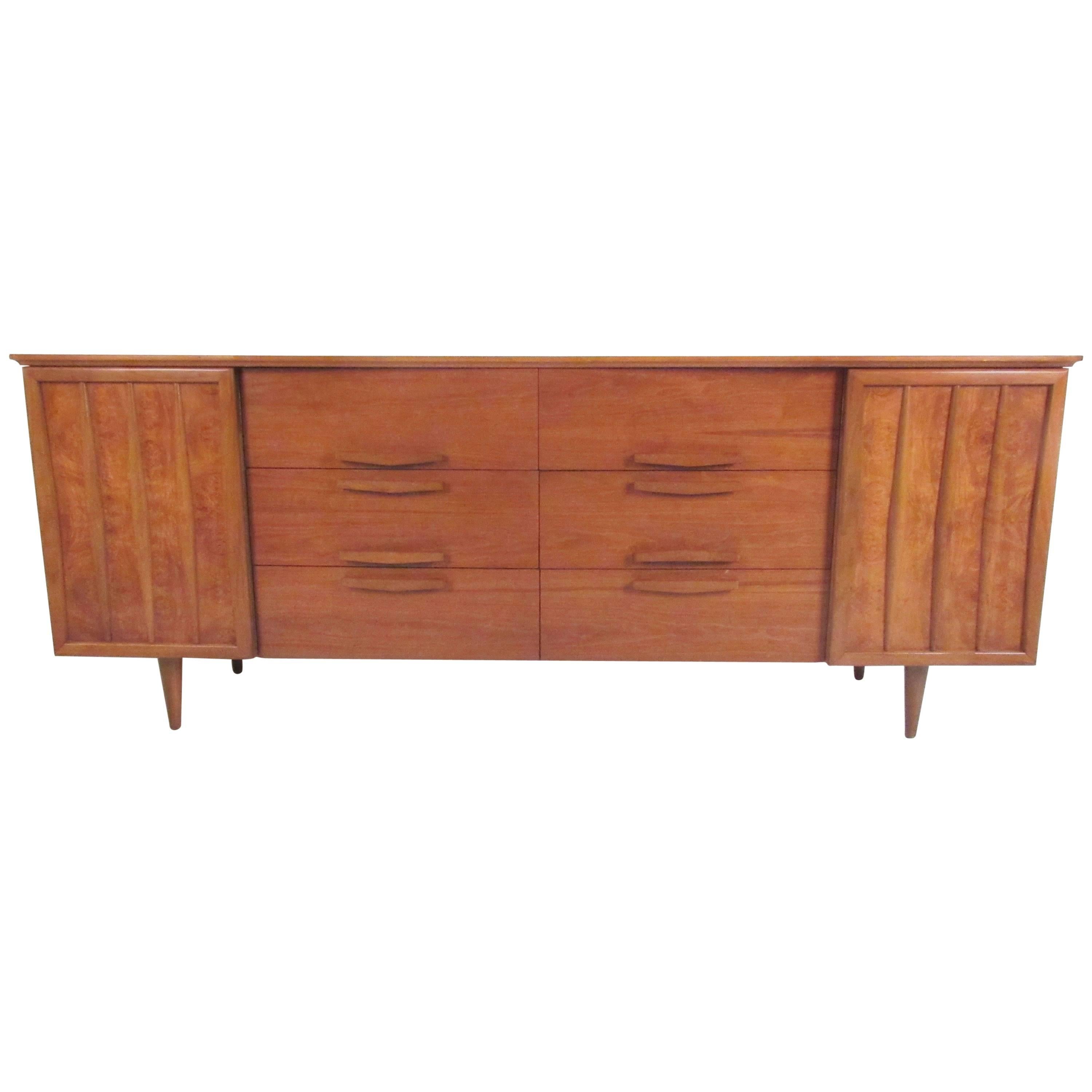 MidCentury Modern Burl Walnut Dresser For Sale at 1stDibs