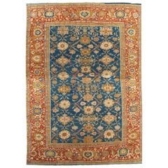 Antique Persian Sultanabad Carpet, Handmade Oriental Rug, Light Blue, Gold Coral