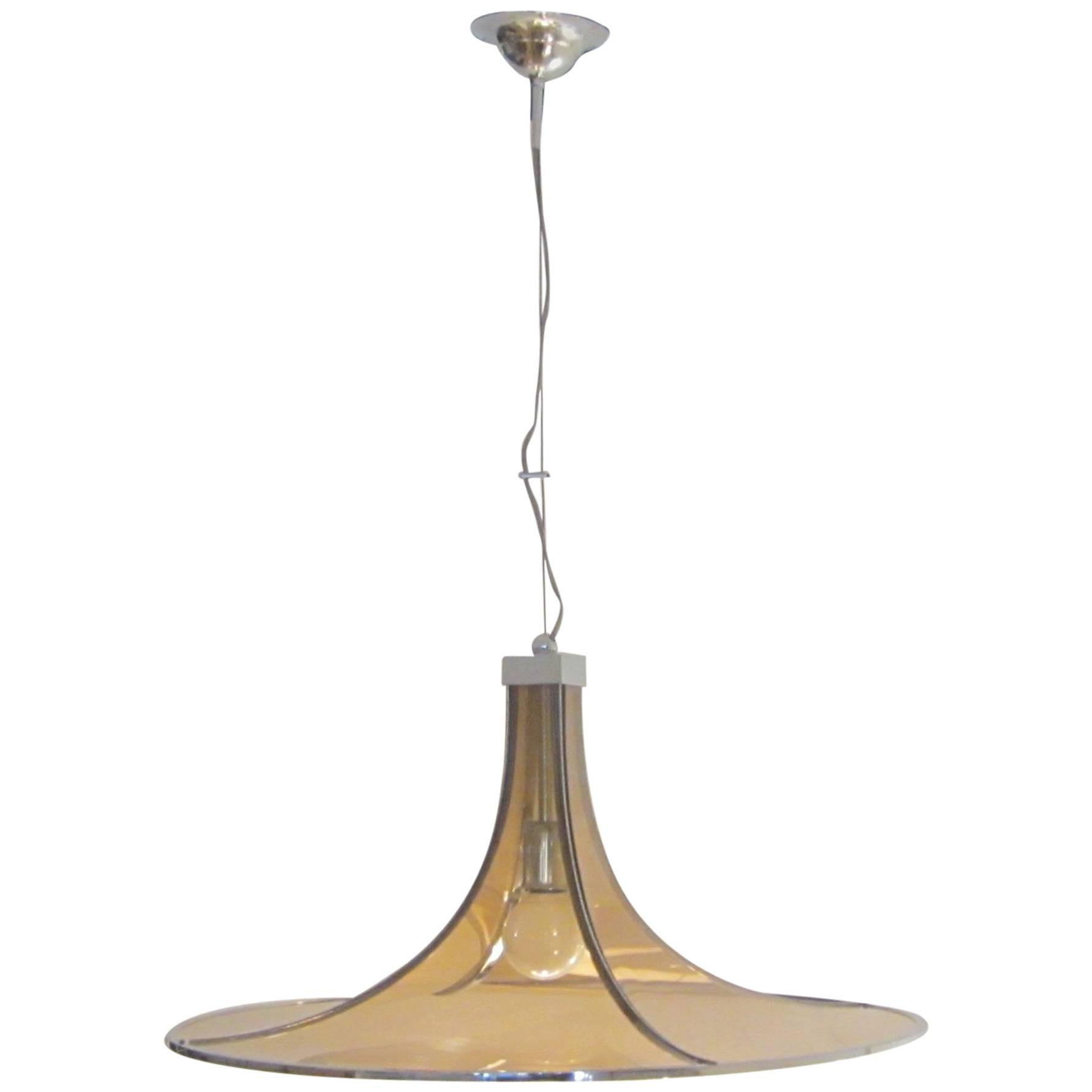 Italian Amber Glass and Chrome Hanging Light Fixture with Cable and Canopy For Sale