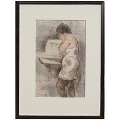 Vintage Raphael Soyer Monotype, 1975, “Woman at Sink”