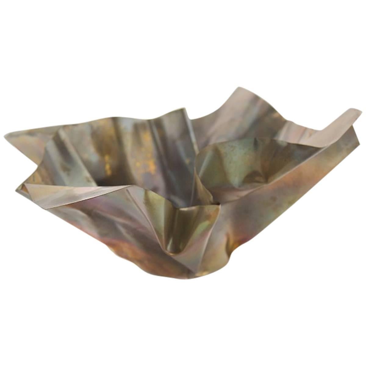 Paper Bowl 1, Made of Crumpled Brass Sheet, Handcrafted and Formed in Chicago