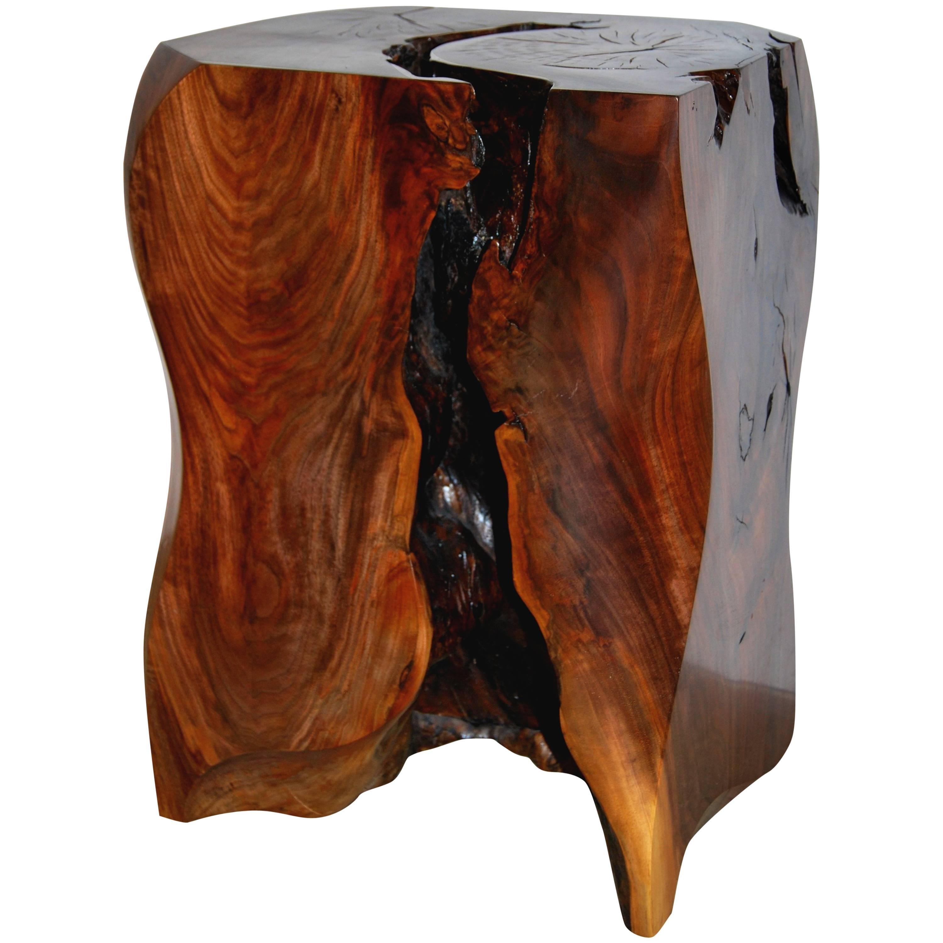Walnut Hand-Carved Side Table by Caleb Woodard