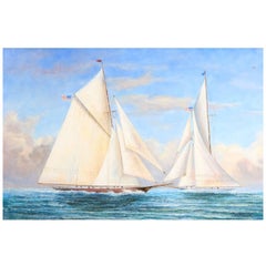Vintage Framed Oil on Canvas of a Yacht Race