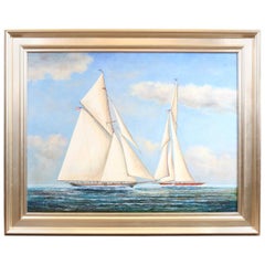 Vintage Framed Oil on Canvas of a Yacht Race