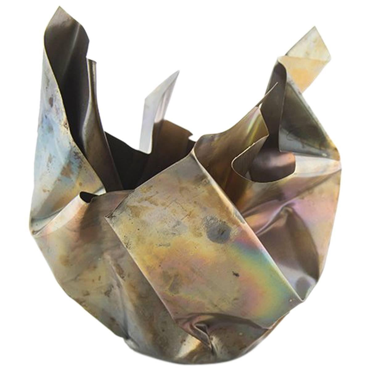 Paper Bowl Two, Made of Crumpled Brass Sheet, Handcrafted and Formed in Chicago For Sale