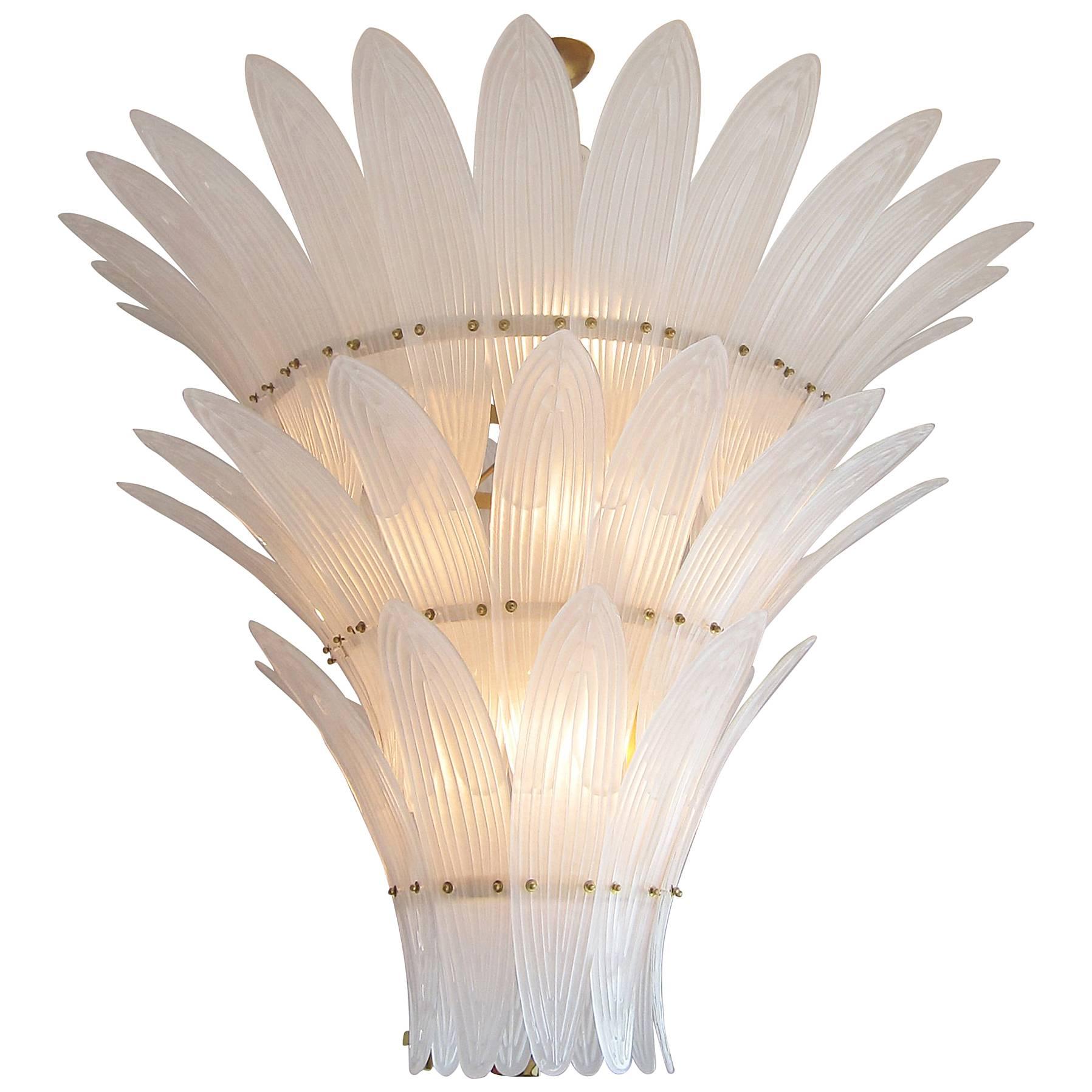 Monumental Hollywood Regency style Palm Leaves Glass Chandelier