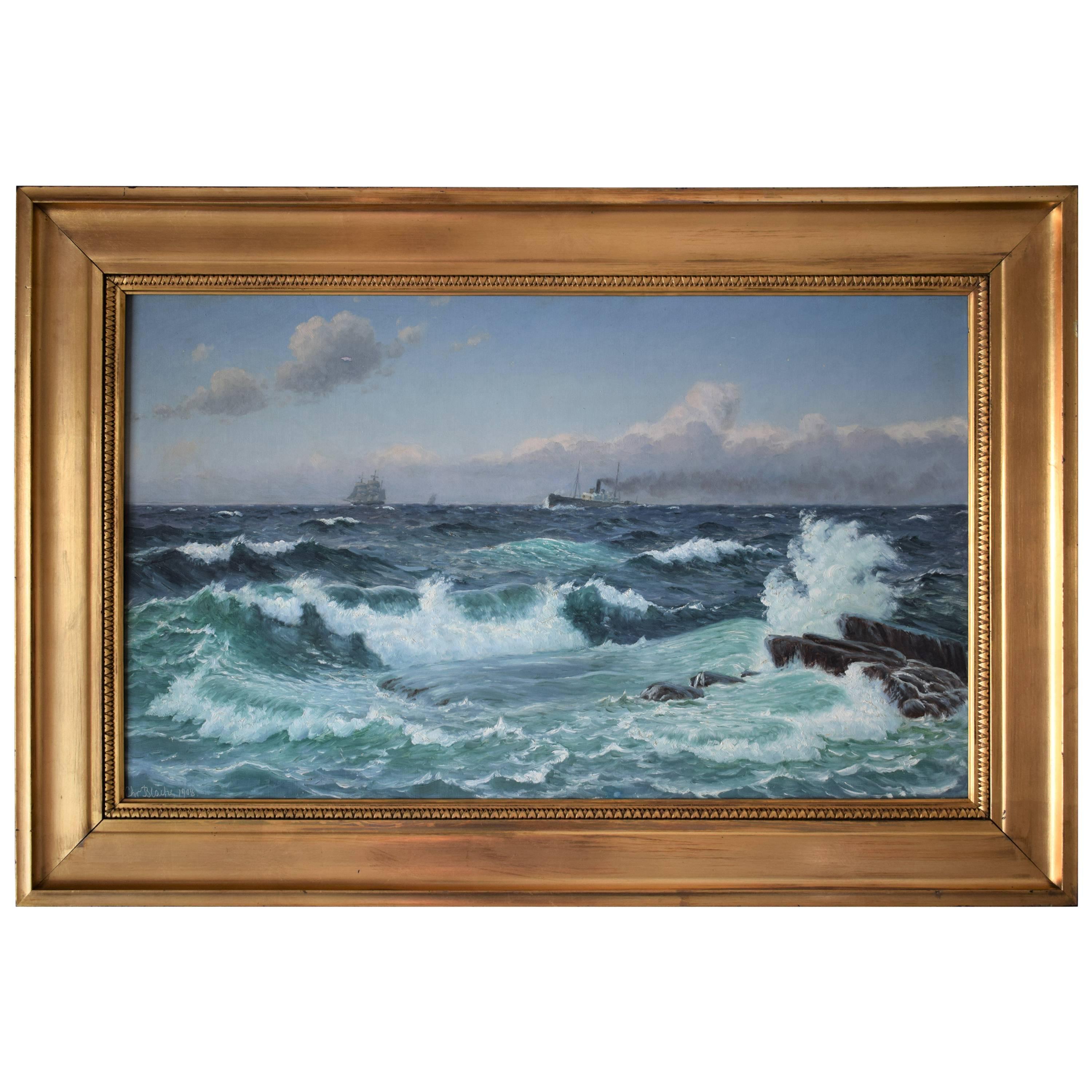 Early 20th Century Seascape Painting by Christian Blache, 1908