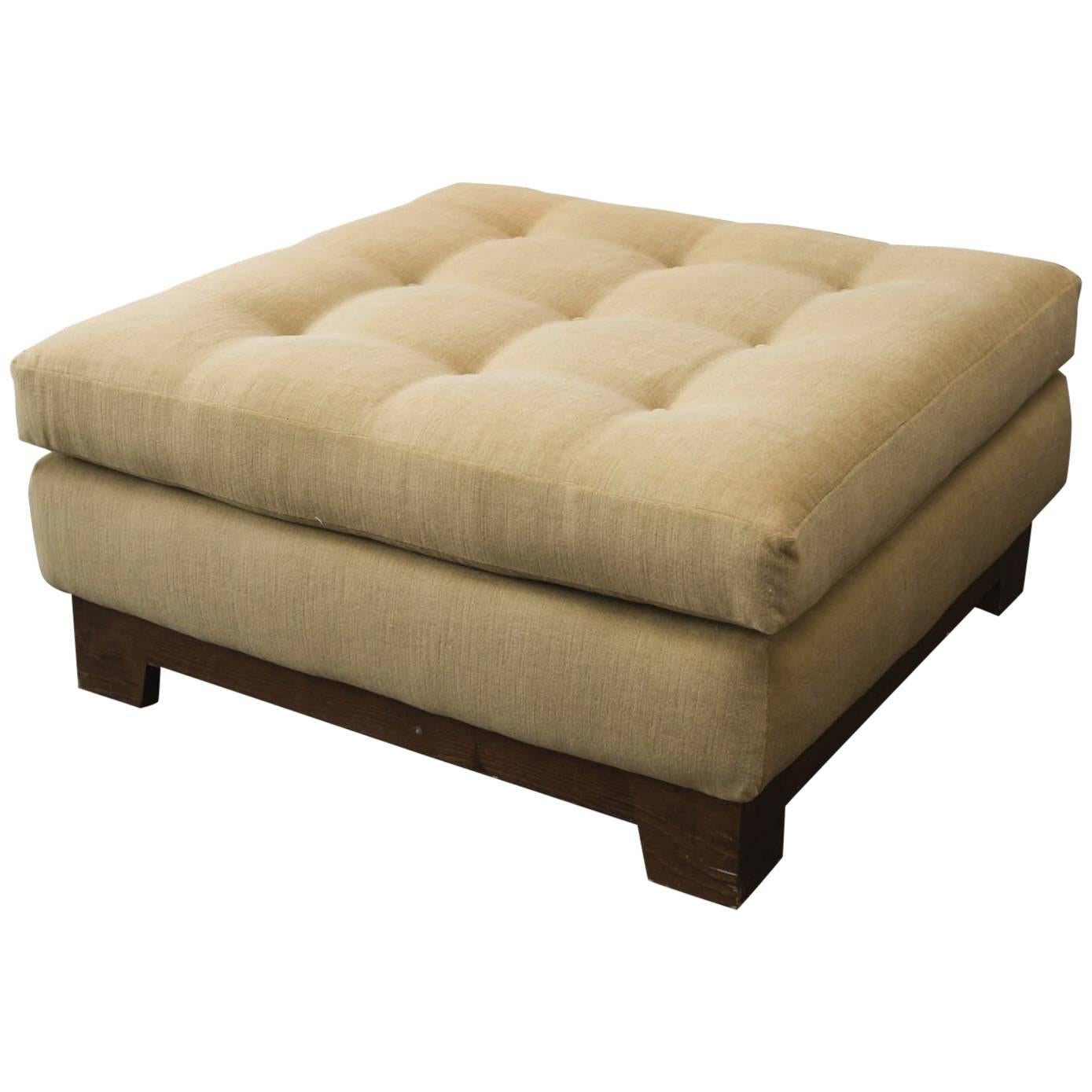 Square Tufted Ottoman Upholstered in Donghia Mohair