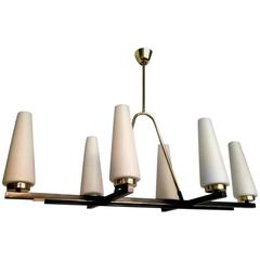 Gorgeous Mid-Century Modern, Six-Arm Chandelier, Arlus, France, 1950s 7