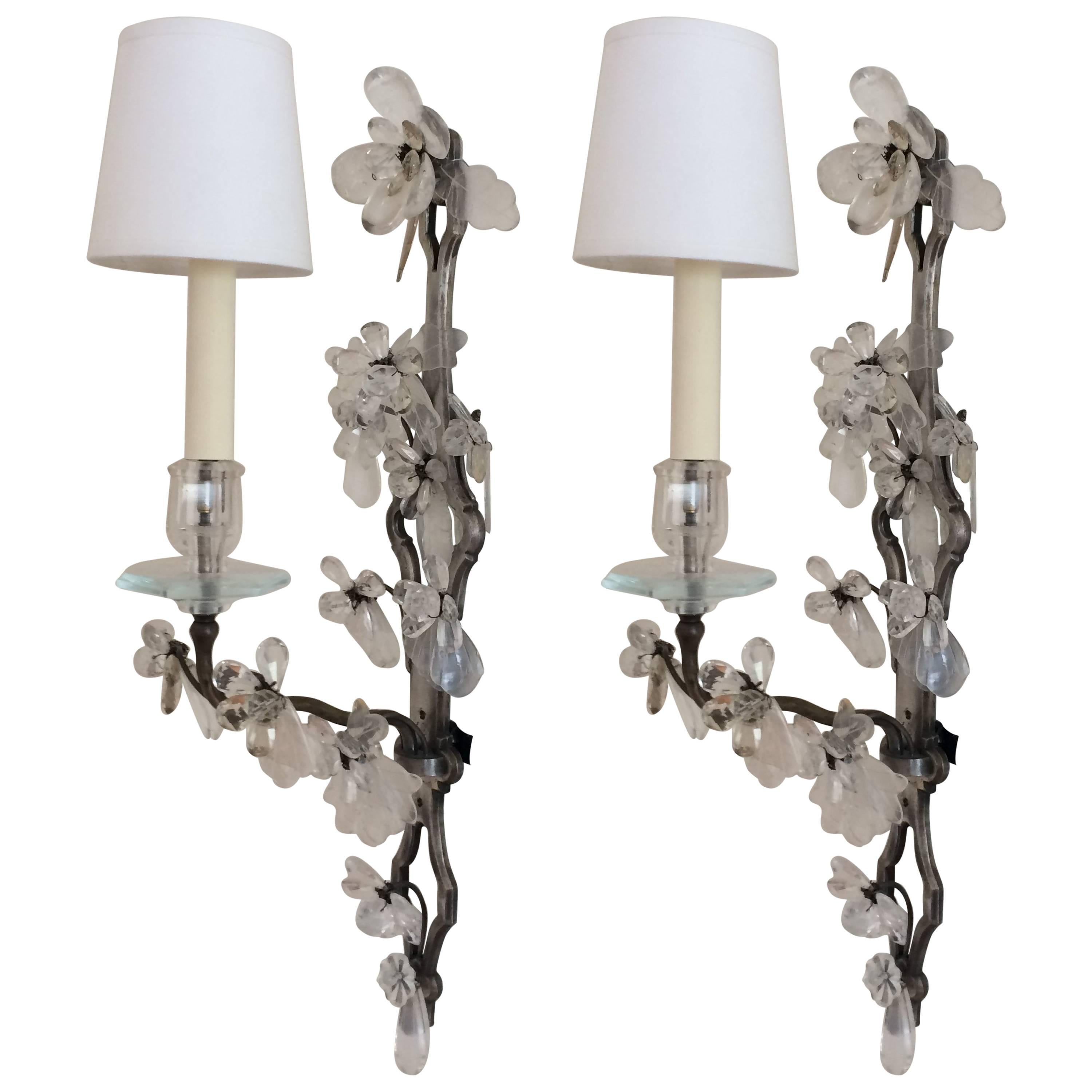 Pair of French Rock Crystal Sconces