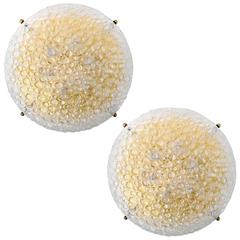 Two Enormous Flush Mount or Wall Lights by Hillebrand, Brass Bubble Glass, 1970 11