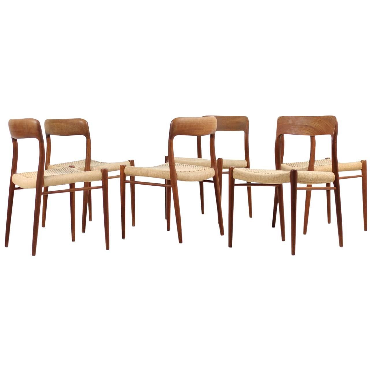 1960s Danish Teak and Cane Dining Room Chairs by Niels O. Moller Mod. 75