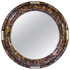 Vintage Signed Enrique Garcia Tessellated Horn Circular Mirror-Columbia, 1970s